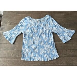 Light Blue Floral Off-Shoulder Blouse with Ruffle Sleeves